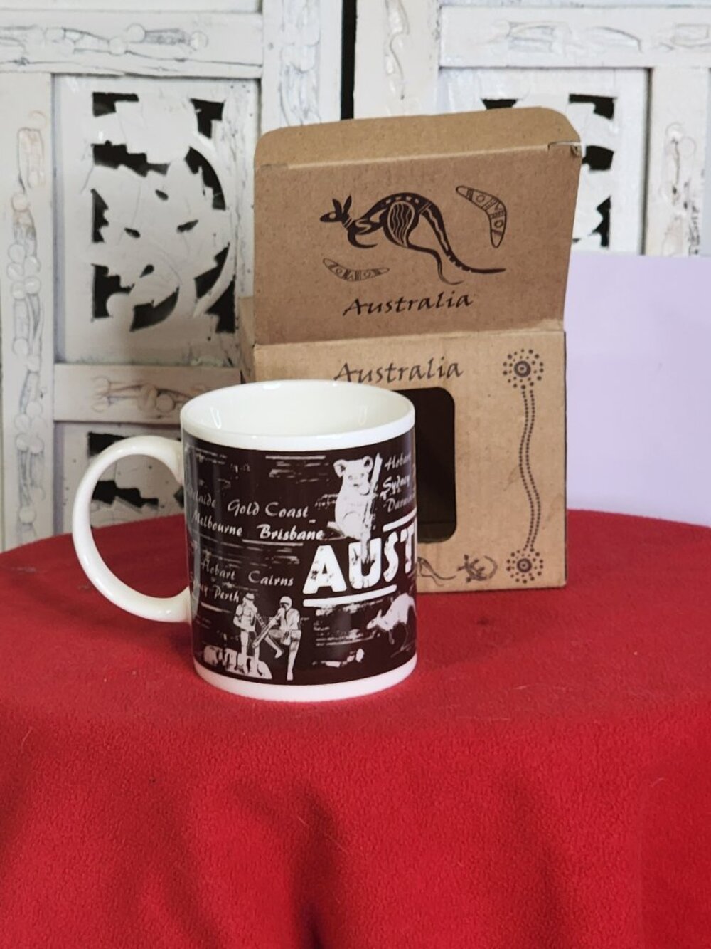 I Heart AUS Company Brown White Down Under Cities of Australia Souvenir Mug Cup